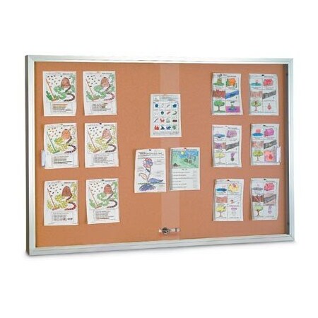 United Visual Products Sliding Door Indoor Enclosed Corkboard, 7 UV9028ACS-SATIN-MEDGRY